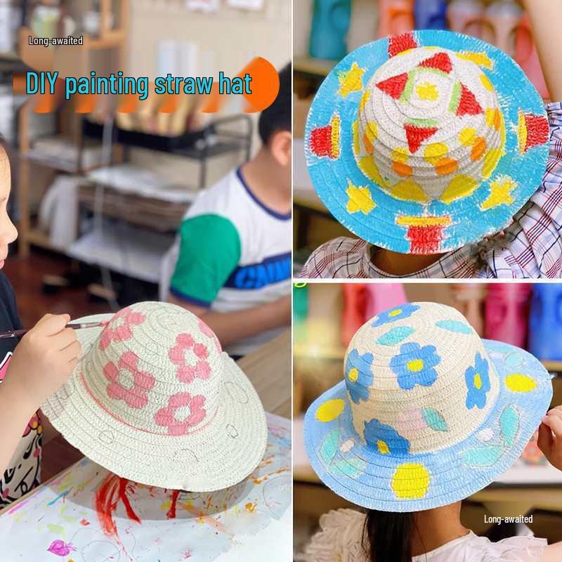 Kinderset zum Bemalen von Strohhüten zum Selbermachen: Kreative Dekoration im französischen Stil für den Kindergarten