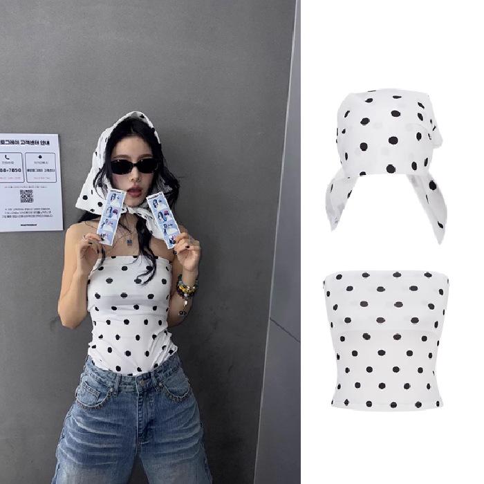 Retro Polka Dot Off-Shoulder Bandeau Top – Slimming Casual Style for Trendy Women