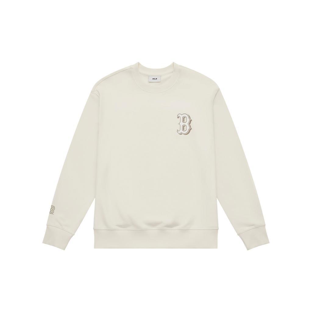 New MLB MONOGRAM Collection Boston Red Sox 24FW Long Sleeved Crew Neck Sweatshirt Unisex Hemp Cream 3AMTM1544-43CRM