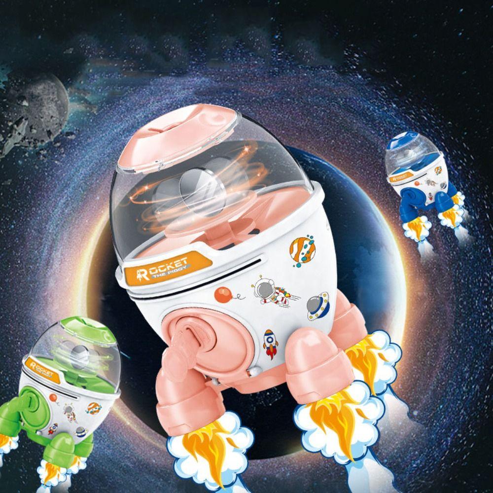 Large Capacity Rotating Rocket Ornamen DIY Sticker Children Toy Boxes Rocket Piggy Bank  Baby Toy