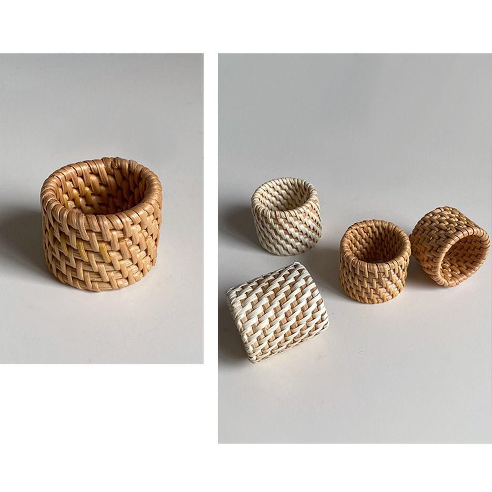 Natural Material Handwoven Rattan Napkin Rings Handmade Rattan Napkin Buckle  Wedding Party Use