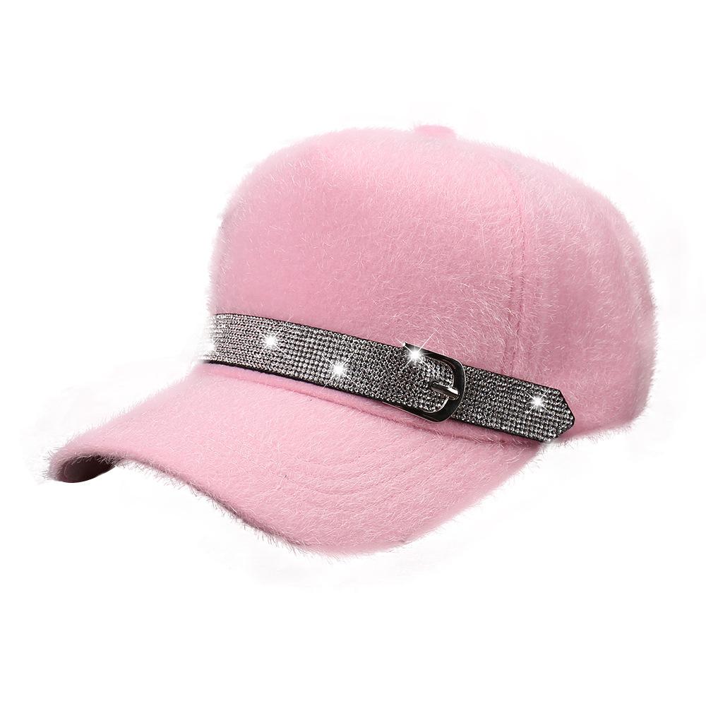 Autumn and winter fashion new sticky rhinestone belt decorative baseball cap plush warm comfortable age reducing versatile cap