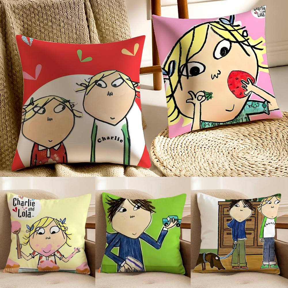 Süß Niedlich Britisch Anime CCharlie und Lola Anime Kissenbezug Kissenbezug Staubmilbenfrei Wohnzimmer Sofa Dekor Kissen Zimmer