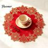 Christmas Table Decorations for Home Embroidered Placemat, Red And Gold Snowflake Banquet Settings Mat, Heat Resistant Polyester Decorative Mat Party