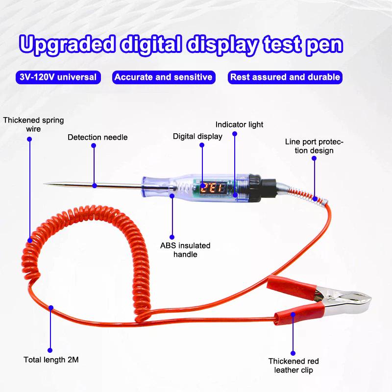 5V-120V Car Tester Pen Voltage Circuit Test DC Digital Display Electric Pen Probe Pen Auto Diagnostic Tools 2V 12V 24V 48V