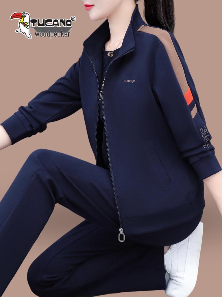 Woodpecker Casual Sportswear Three-Piece Autumn 2025 Fashionable Cardigan Set for Middle-Aged Women