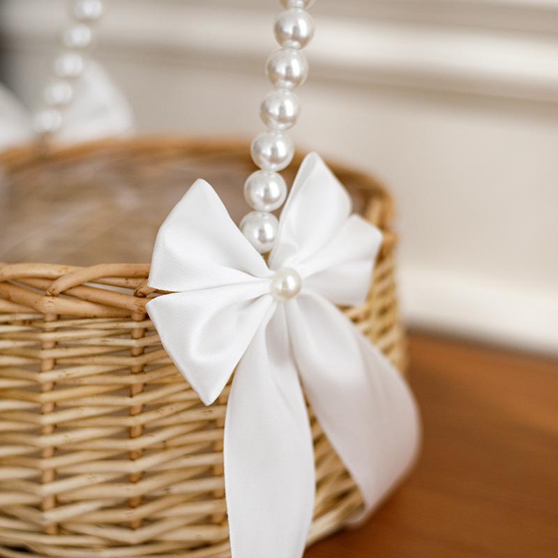 Elegant Pearl Handle Woven Flower Basket for Weddings and Events