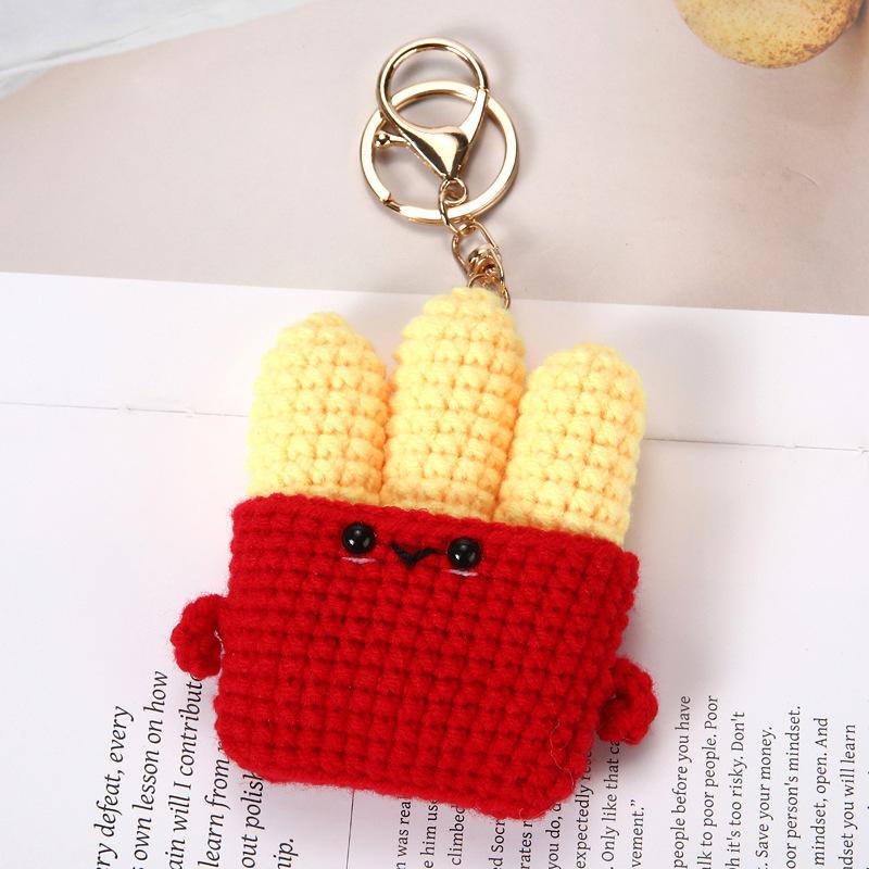 Funny Bread Doll Series Crochet Keychain Handmaking Crochet Hamburger Keyrings Creative Knitted Doll Gifts Knitting Keyrings