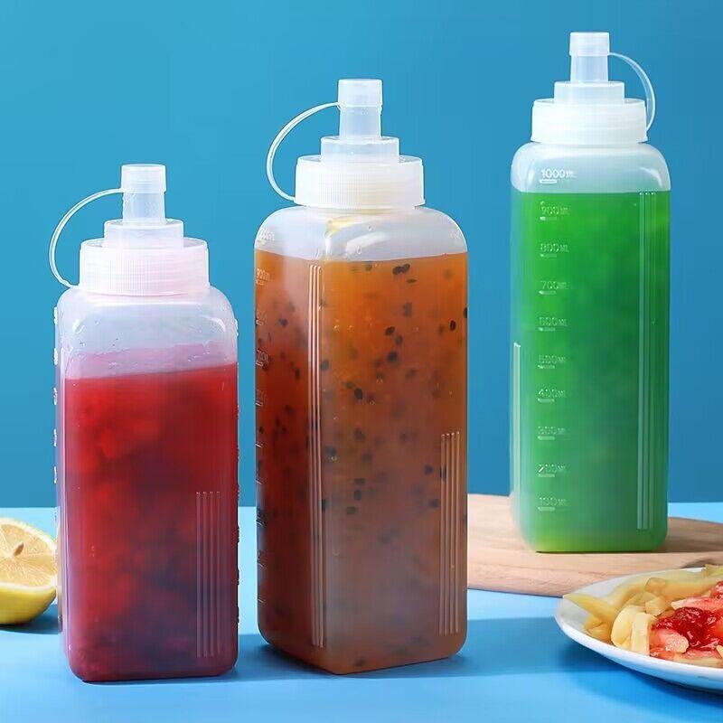 600/800/1000ML Square Squeeze Sauce Bottles Condiment Dispenser Large Mouth Dustproof Kitchen Seasoning Salad Olive Oil Bottle