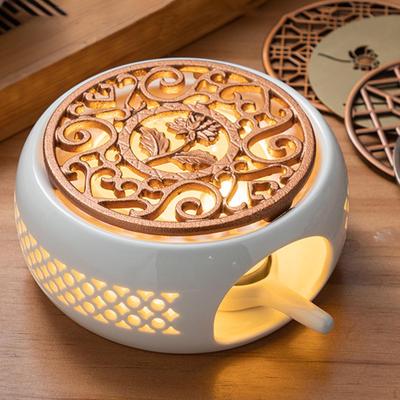 Round Ceramic Teapot Warmer Warming Holder for Heating Coffee Milk or Tea Bronze 