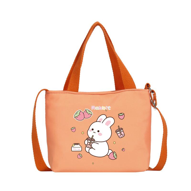 Cartoon Cute Rabbit Strawberry Print Children Shoulder Canvas Bag For Daily Use