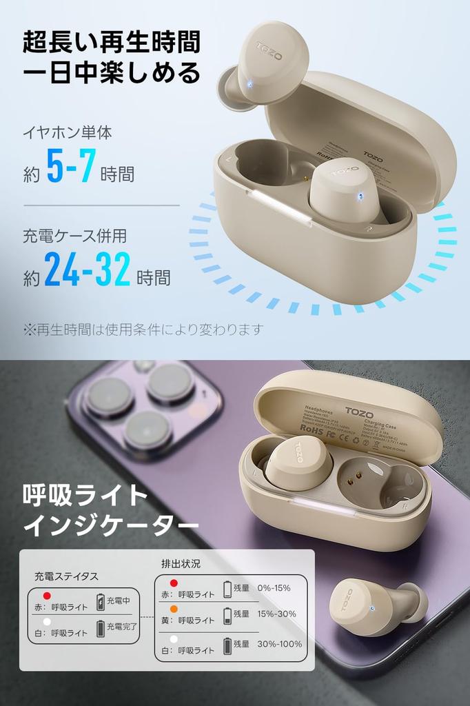 TOZO Wireless Superior Sound Compact and Noise Reduction for Bluetooth IPX5 Up To 32 Hours of App Custom EQ Compatible with Voice Instant Fast