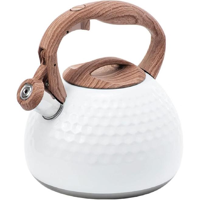 Konvice na čaj na sporák Dřevěná rukojeť, 2,8 litru Pískací konvice na čaj pro sporák Konvice na čaj s dřevěným vzorem Rukojeť Cool Touch, Ocelová konvice na čaj pro čaj,