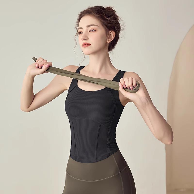 

Женский топ для йоги высокой интенсивности, кросс-бордер, с нагрудными вкладышами - Утягивающий талию, эластичный фитнес-бра Small чёрный