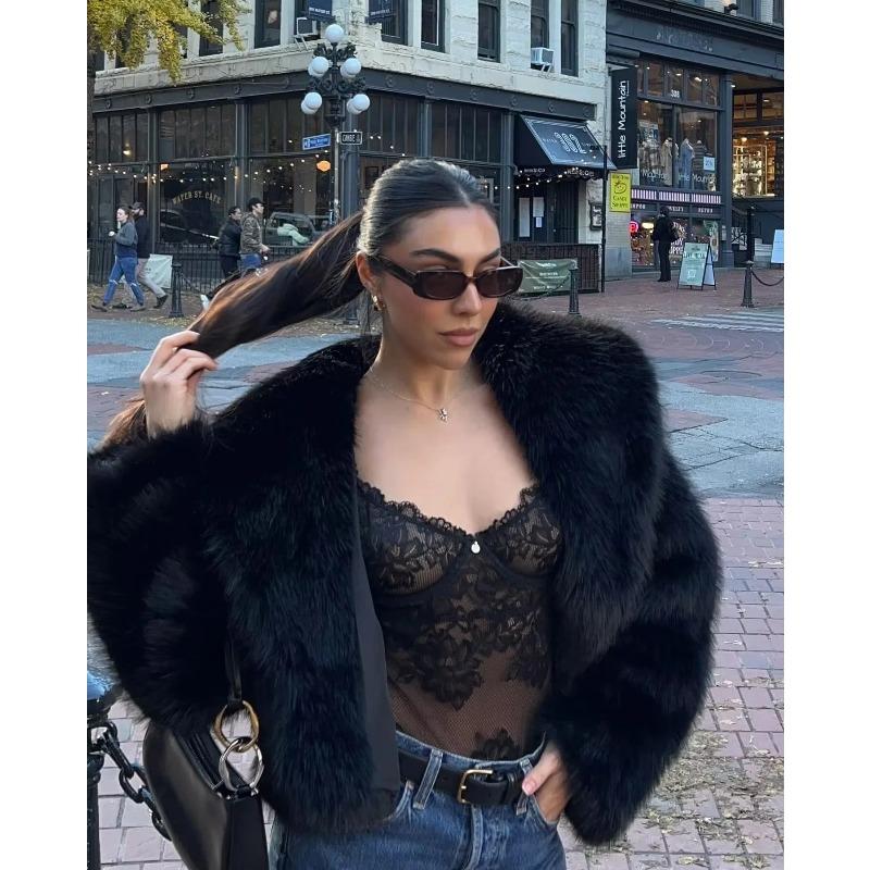 Temperament large lapel fur coat women's fluffy soft white fox fur top fashion plush coat