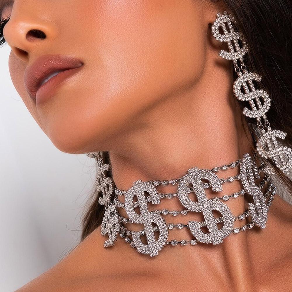 Stone Fans Moda Nuovo Orecchino Lungo Dollaro Gioielli Retrò Per Donne 2021 Orecchini Accessori Strass Lettera Lucida Esagerati