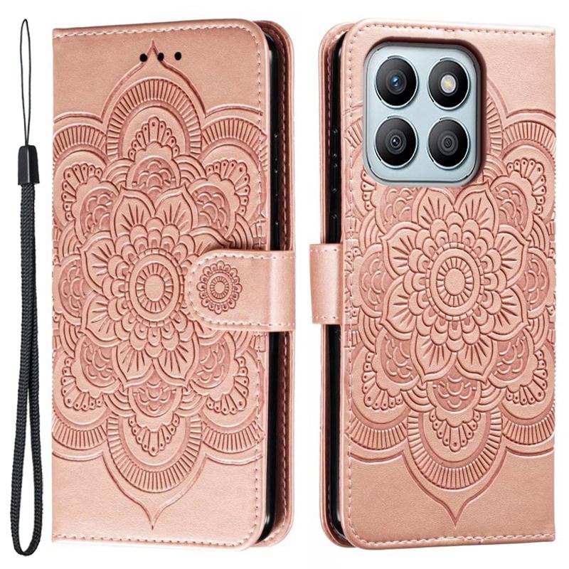 For Honor X8b 4G Case PU Leather Mandala Imprinted Design Wallet Phone Cover