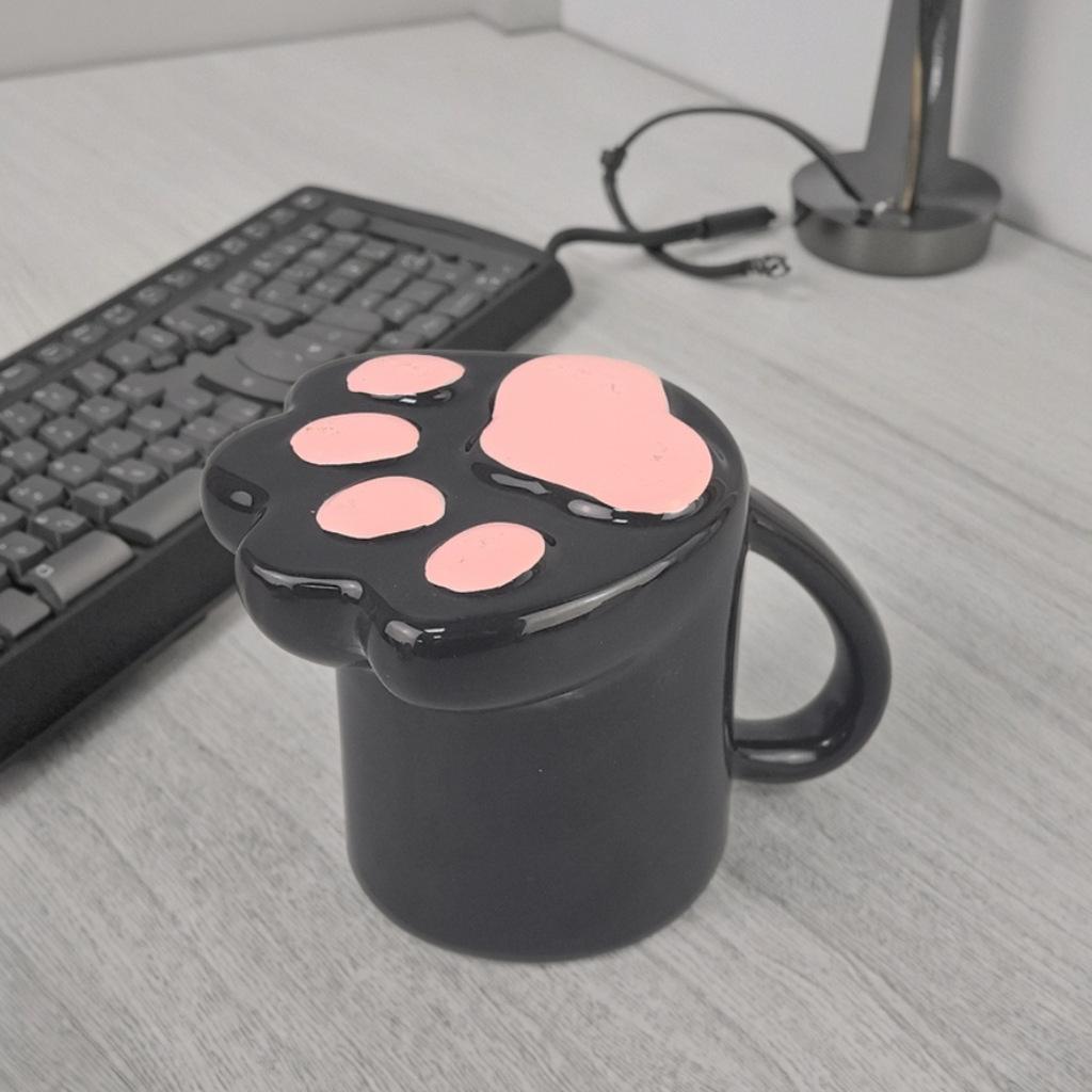 Ceramic Pink Cat Paw Cup Pattern Cup, Cute Household Cat Paw Design Milk Cup, Breakfast Cup, Office Cup