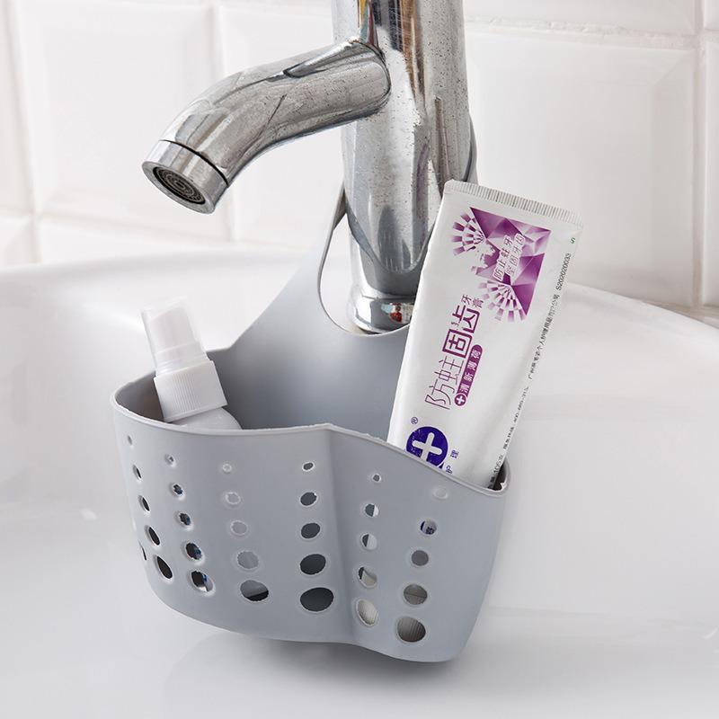 Adjustable Snap-On Faucet Sink Storage Basket for Sponges and Draining