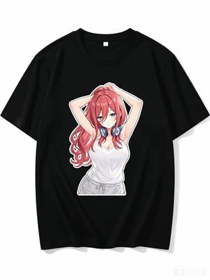 2026 New Unisex Crew Neck Casual Short Sleeve T-Shirt With Miku Nakano Anime Character Print For Anime Fans