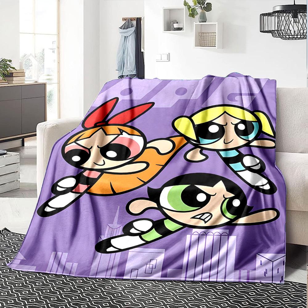 1pc Powerpuff4 Blanket, Gift, for Men and Women, Soft Blanket, Good for Sofa Bed Couch Travel, Lightweight Flannel Blanket