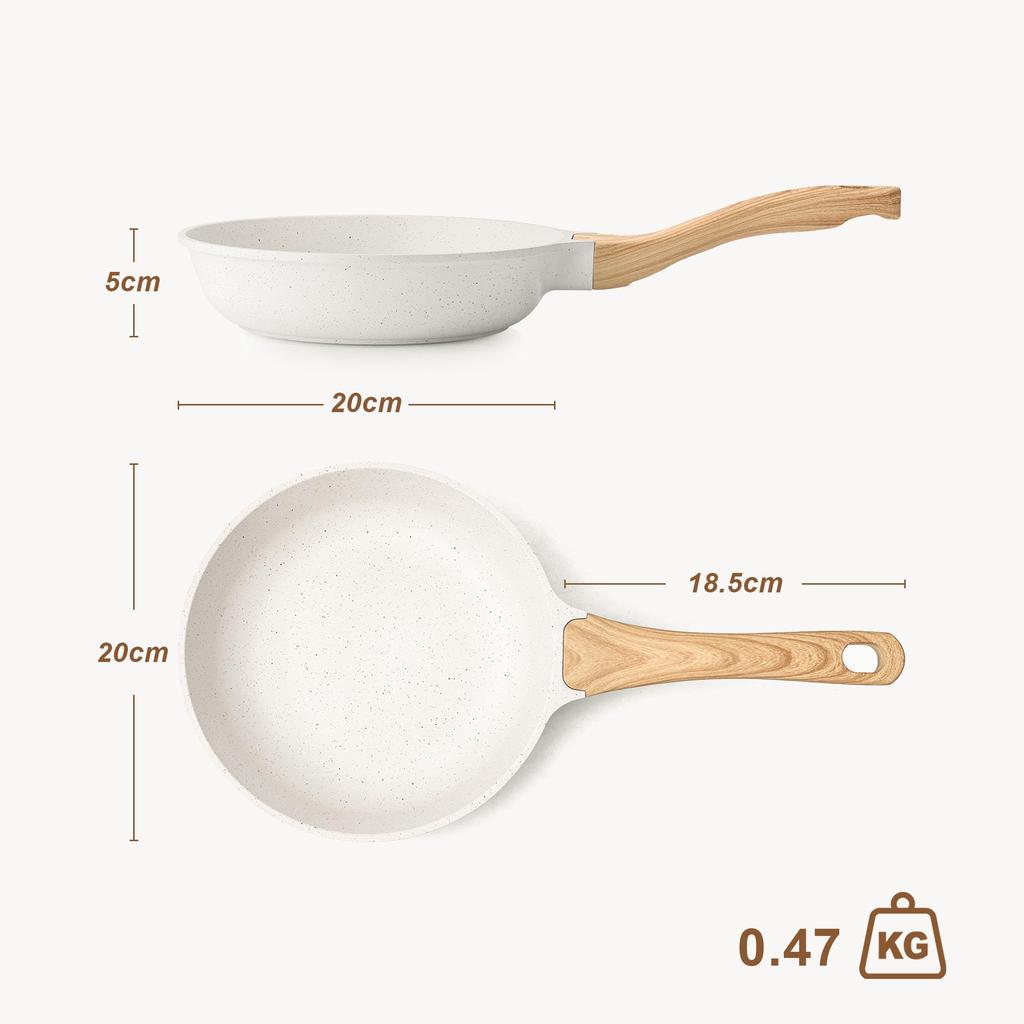 SENSARTE 20cm Frying Induction and Gas Marble Easy To High Heat Efficiency Pan, Lightweight, Compatible, Coat, Non-Stick, Non-Toxic, Clean, White,