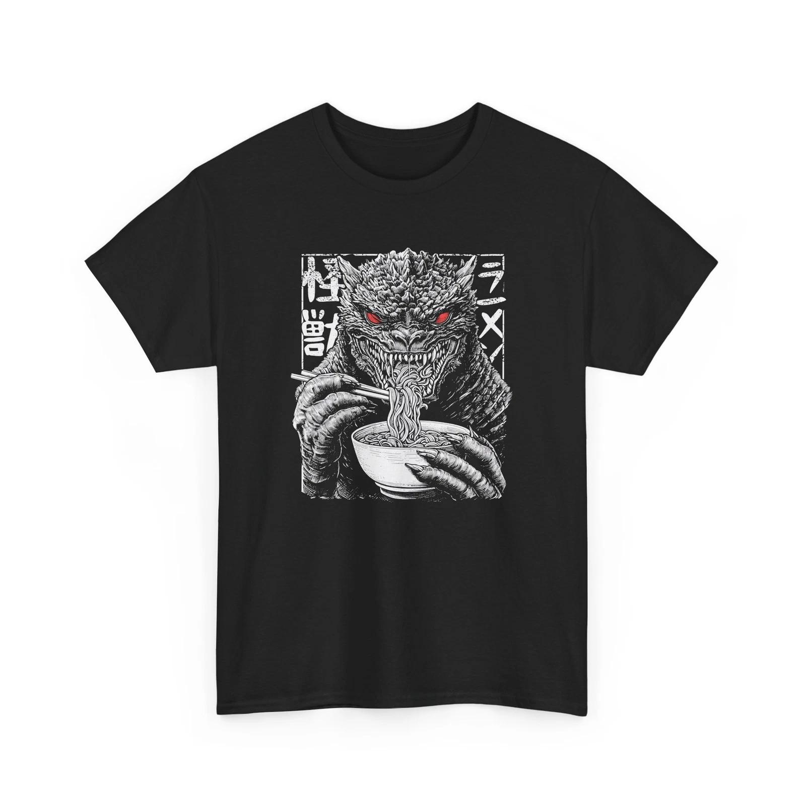 Japanese Kaiju Eating Ramen T-Shirt | Traditional Japanese Tattoo Shirt S
