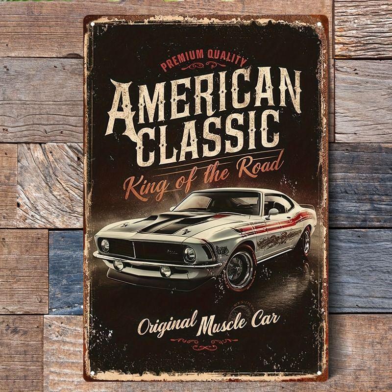 Racing Car Retro Style Metal Decorative Painting for Garage Room Decor