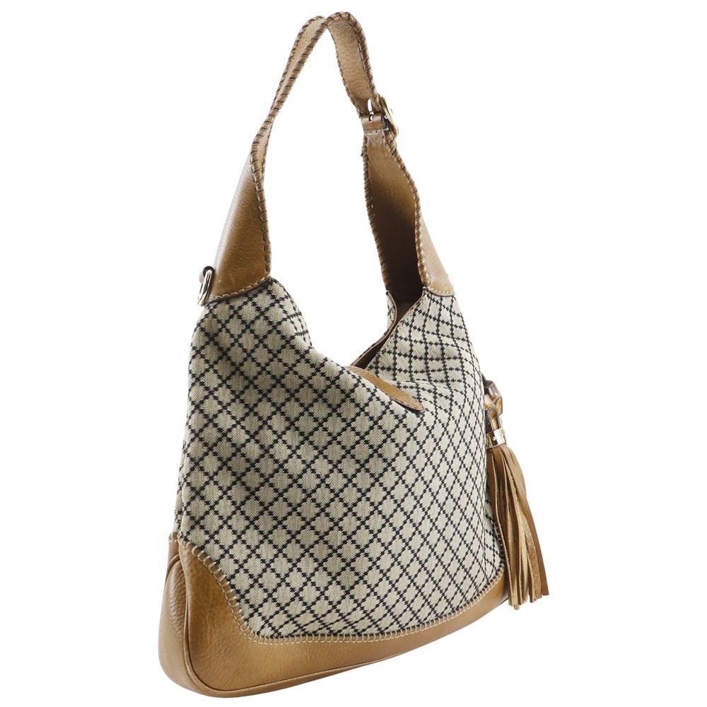 Gucci New Jackie Handbag 246907 Diamante Bamboo Fringe Brown Canvas Women Used