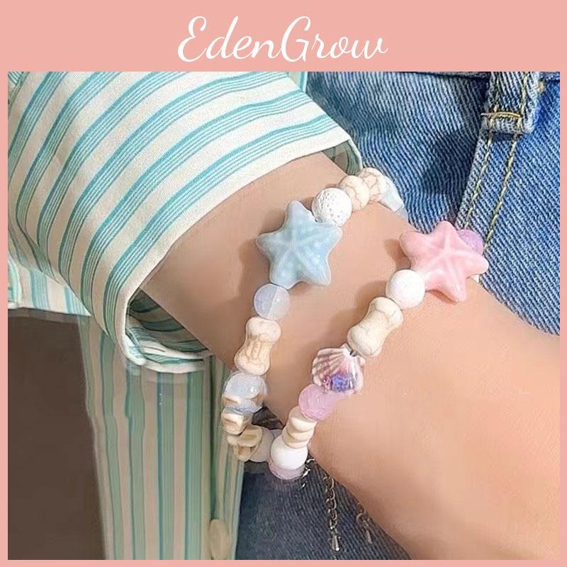 Ceramic Charming Pink Starfish And Shell Beaded Bracelet For Couples And Friends 2024 Summer Trend