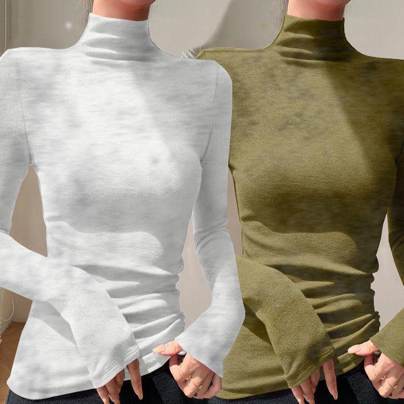 Chic Slim-fit High-neck Long-sleeve Base Layer: Solid Color, Flattering, Versatile Autumn/Winter Top