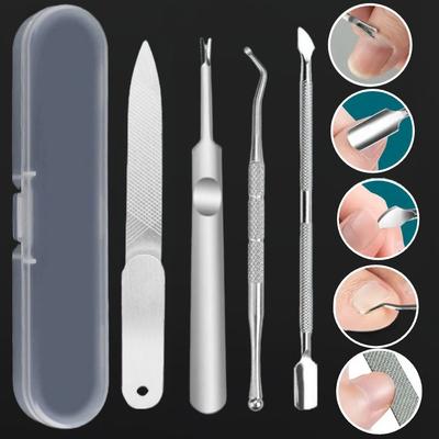 4-teiliges Set zur Behandlung und Entfernung eingewachsener Zehennägel mit Werkzeugen aus Edelstahl, einschließlich Nagelfeile, Nagelhautschieber - Professionelles Pediküre-Set