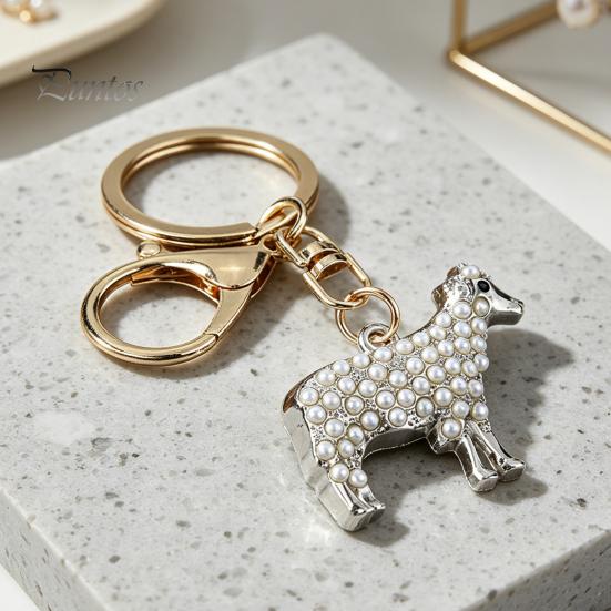 Metal Key Holder Faux Pearl Sheep Keychain, Zinc Alloy Lamb Car Ring Animal Keyring Pendant Holder, Handbags Backpacks Charm Decorative Accessory for