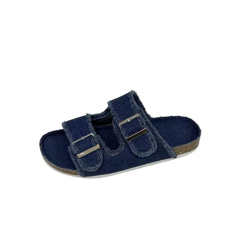 Shoes for Women 2024 Hot Sale Buckle Women's Slippers Summer Open Toe Solid Outdoor Flat Casual Comfortable Large Size Slippers