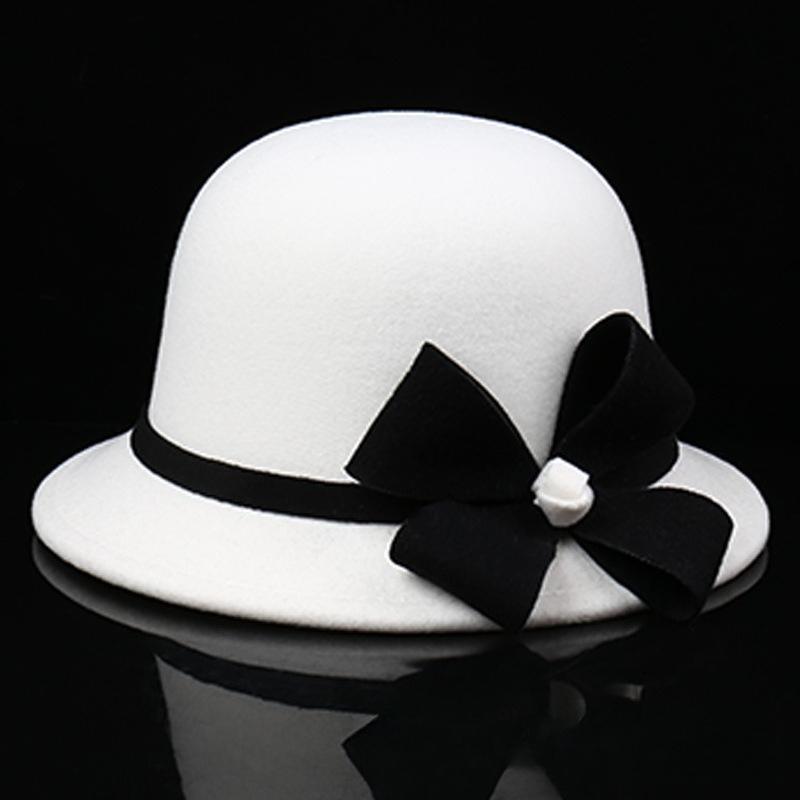 Herbst und Winter Wolle Blumentopfhut Französischer Filz Damen Outdoor Warmer Winddichter Zylinder Hut Wolliger Hut mit breiter Krempe