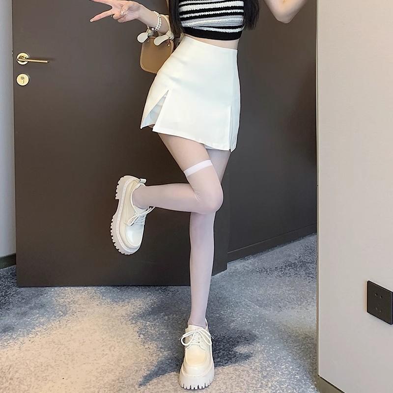 Streetwear Womens White Short Skirt With High Waist And Side Slit For Summer Fashion