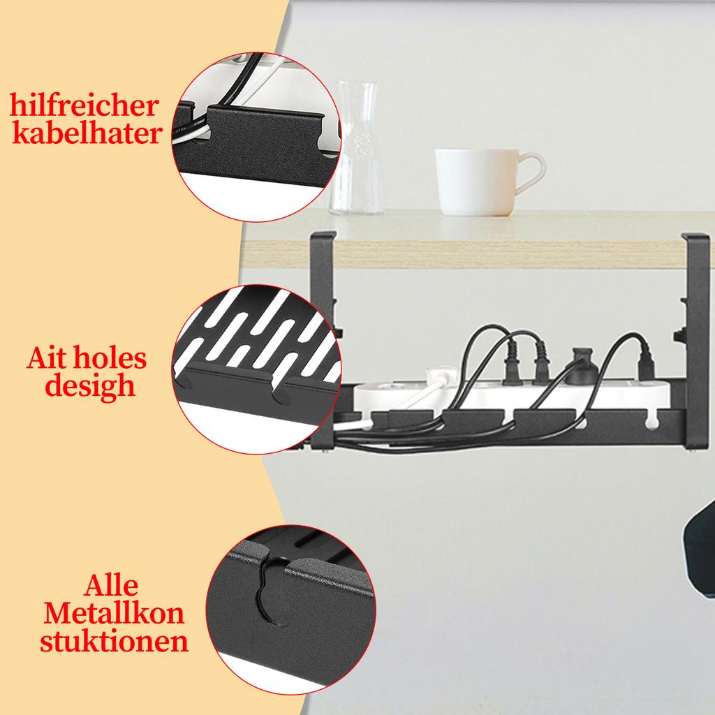 1pc Desk Cable Tidy Trays, Cable Management Under Desk, No-Drill Cable Basket Metal, Adjustable Cable Management Tray, Black Cab
