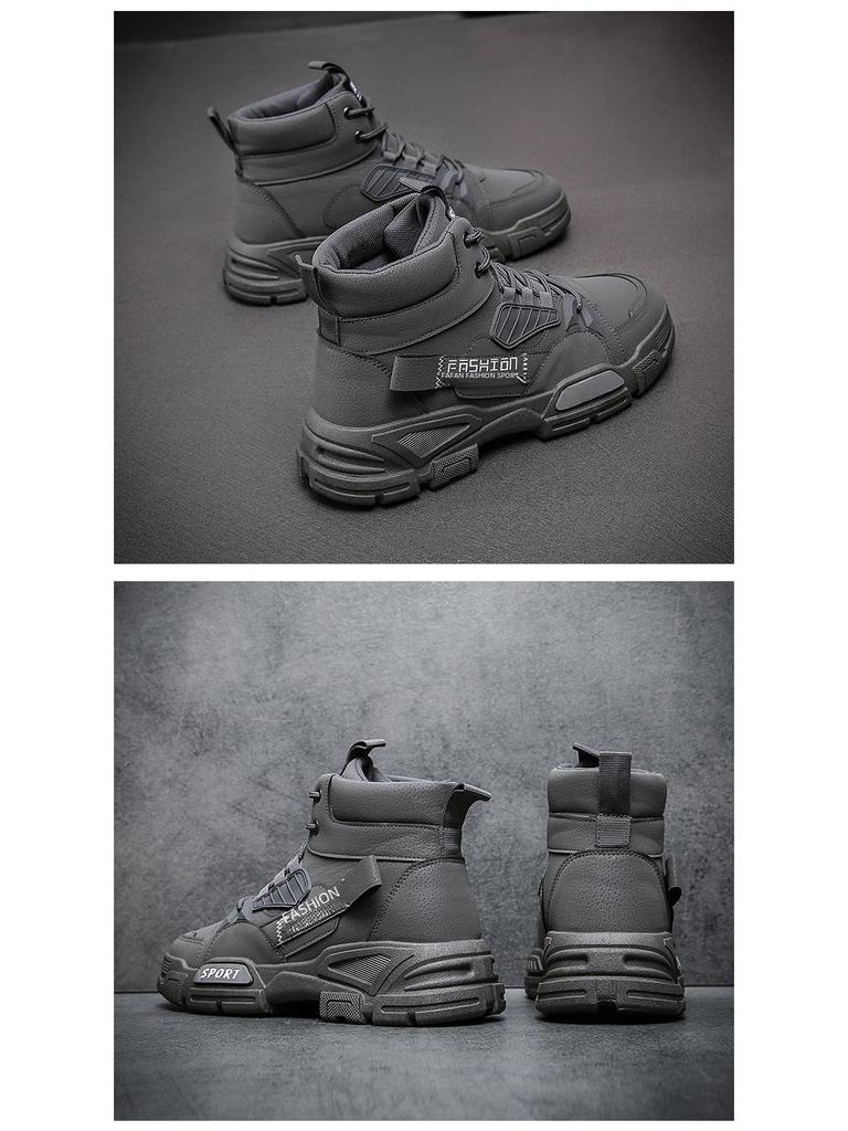 2025 Spring Men's Trendy Casual Outdoor Leather Work Boots - Fashionable British High-Top Design