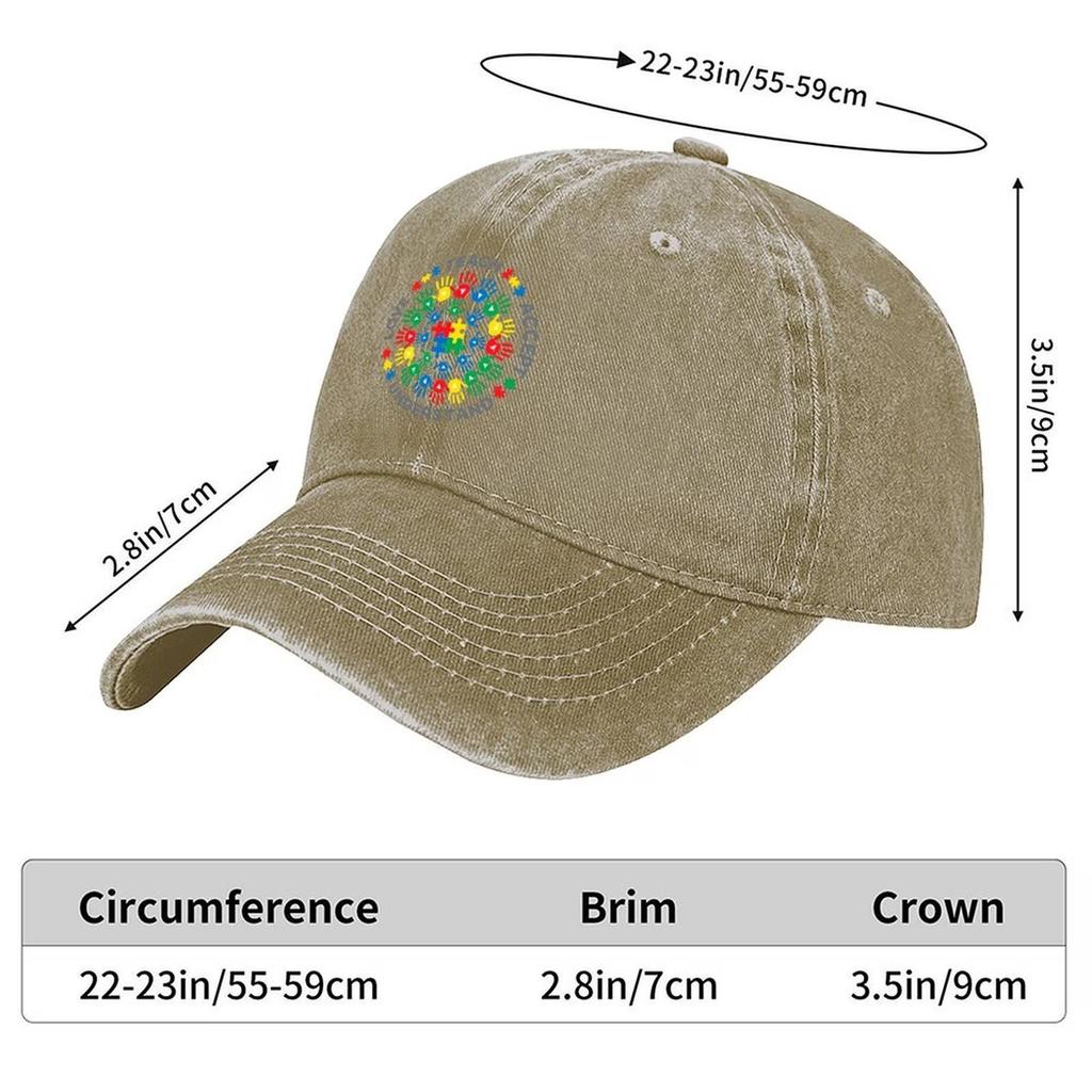 Autism Awareness Hands Baseball Cap Washed Cotton Adjustable Curved Brim Casual Outdoor Hat