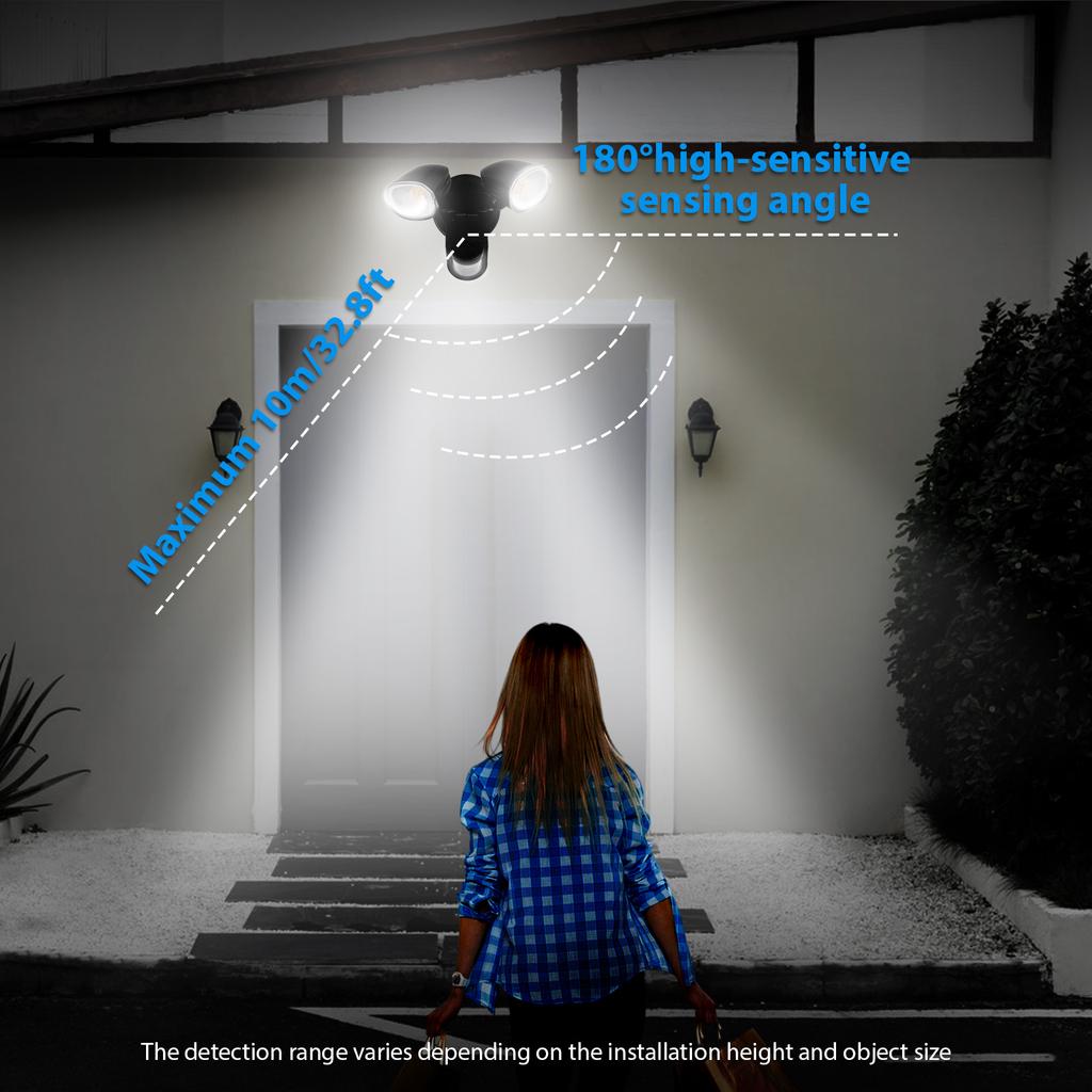 Motion Sensor Outdoor Lights 2-Head Wall Light with Infrared Induction LED Light IP65 Waterproof