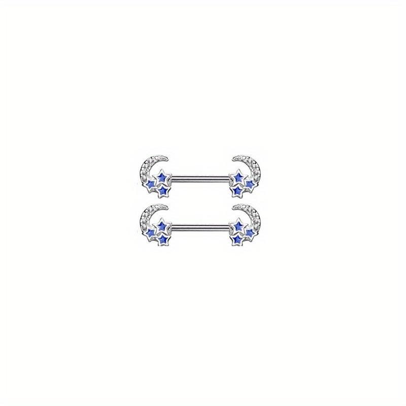 2pc Stainless Steel Flower Drop Oil Straight Nail Kitten Zircon Body Piercing Nipple Ring Jewelry
