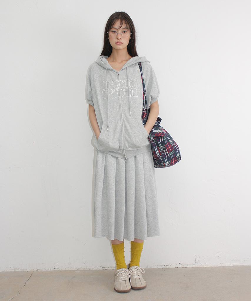 Ronron Pleats Sweat Long Skirt Gray
