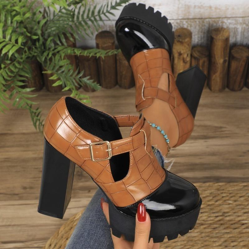 Fashion Elegant Deep Mouth Coarse Heel Casual Single Shoes for Women's 2025 Autumn New Color Blocked Fashion Comfortable Versatile Pumps