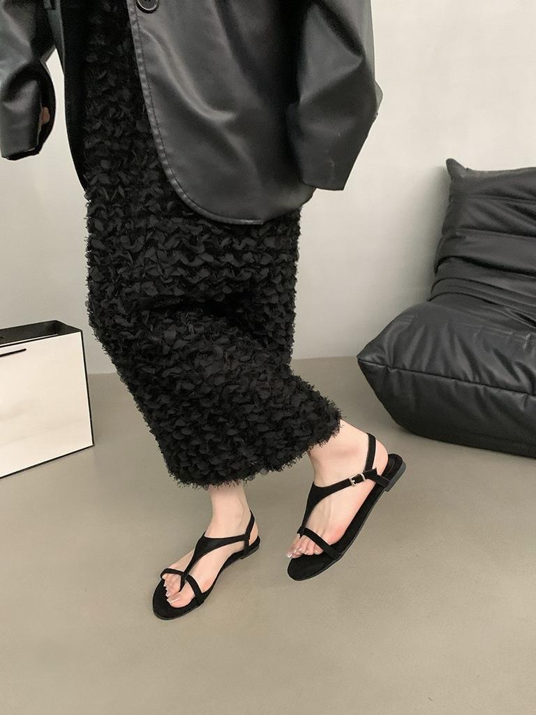 2025 Korean Version Summer New Fashion Versatile Toe Niche Flat Sandals Women Wear Beach Retro Roman Shoes