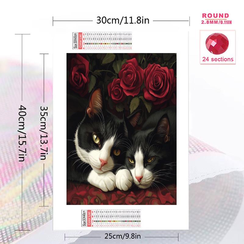 Tuxedo cat and flowers Pattern 3pcs 100% Round Full Drill 5D DIY Diamond Painting Embroidery Cross Stitch Rhinestone Décor