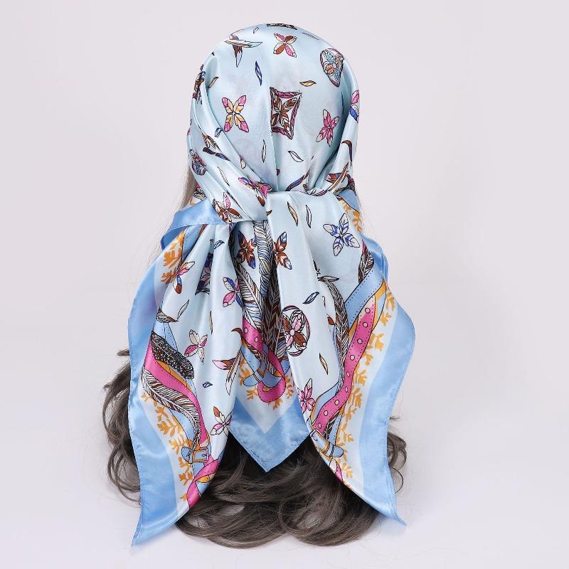 New 90 * CM Satin Square Scarf, Women's Headscarf, Scarf CO Contrasting Color Shawl Striped Simple Model