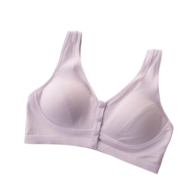 Underwire-Free Front Closure Bra for Middle-Aged & Elderly - Lightweight, Easy-Off, Solid Color Design