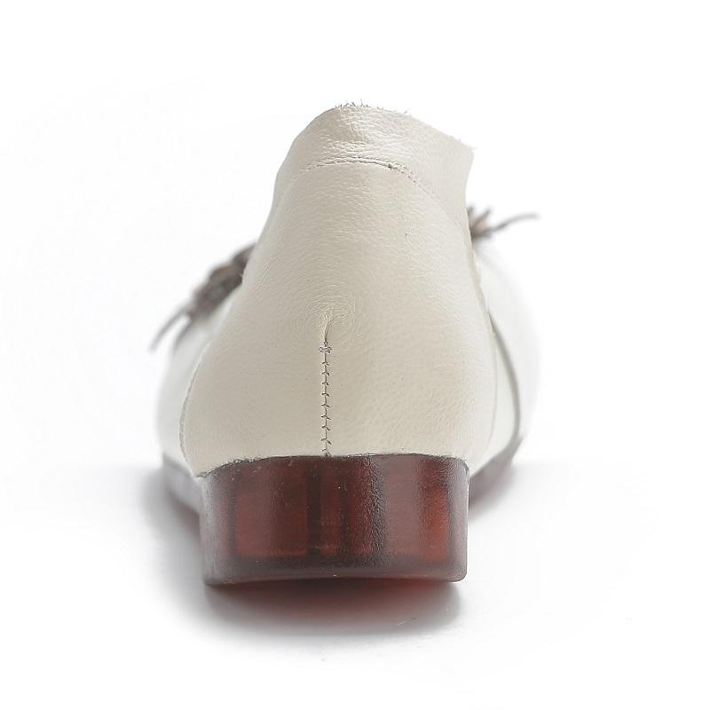New Real Cow Leather Ballet Flats Woman Slim Foot Shoes Ladies Vintage Floral Moccasins Woman Luxury Flattie Beige Slip On Shoes
