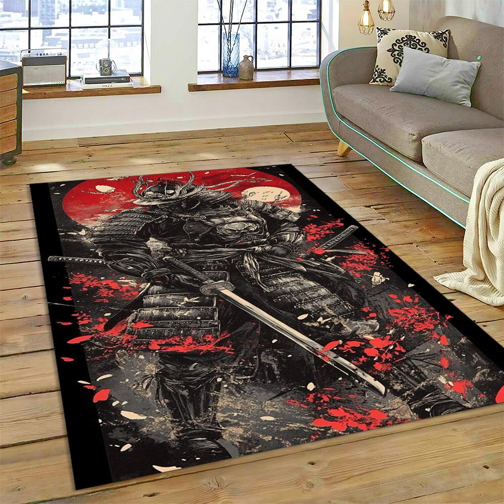 2025 New 3D Japanese Samurai Bushido Katana Cartoon Carpet Rug for Living Room Bedroom Home Sofa Decoration,Non-slip Floor Mat