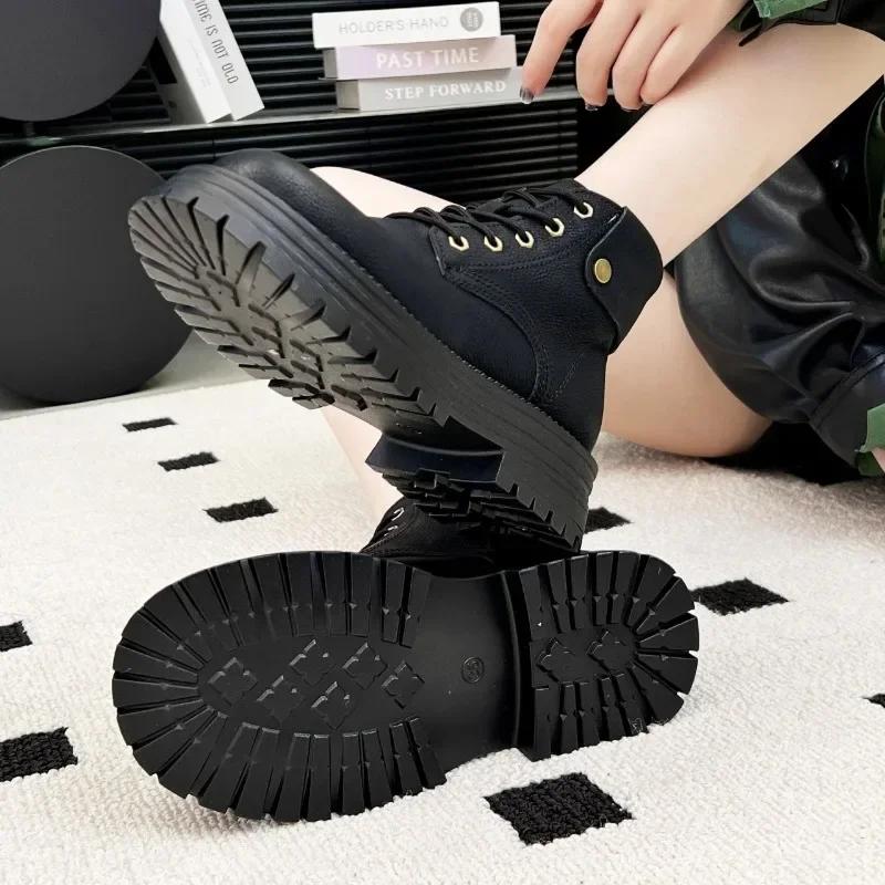 Fashion Fashion Casual Leather Platform Ankle Boots for Women Autumn Winter Soft Sole Women's Shoes Designer Motorcycle Boots Female